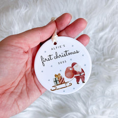 Personalised First Christmas Ceramic Ornament for New Baby Xmas Tree Decoration with Name Gift for Son Daughter Niece Nephew Grandchild