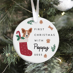 Personalised First Christmas Ceramic Ornament with Dog Gift for Puppy Dog Owner or Dog Lover Pet Keepsake Tree Decoration with Name
