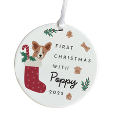Personalised First Christmas Ceramic Ornament with Dog Gift for Puppy Dog Owner or Dog Lover Pet Keepsake Tree Decoration with Name