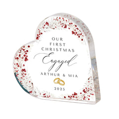 Personalised First Christmas Engaged Acrylic Heart Plaque – Engagement Keepsake Gift for Fiancé & Fiancée Xmas Gift For Her Him