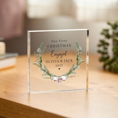 Personalised First Christmas Engaged Acrylic Keepsake – Xmas Romantic Holiday Gift for Fiancé or Fiancée