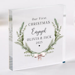 Personalised First Christmas Engaged Acrylic Keepsake – Xmas Romantic Holiday Gift for Fiancé or Fiancée