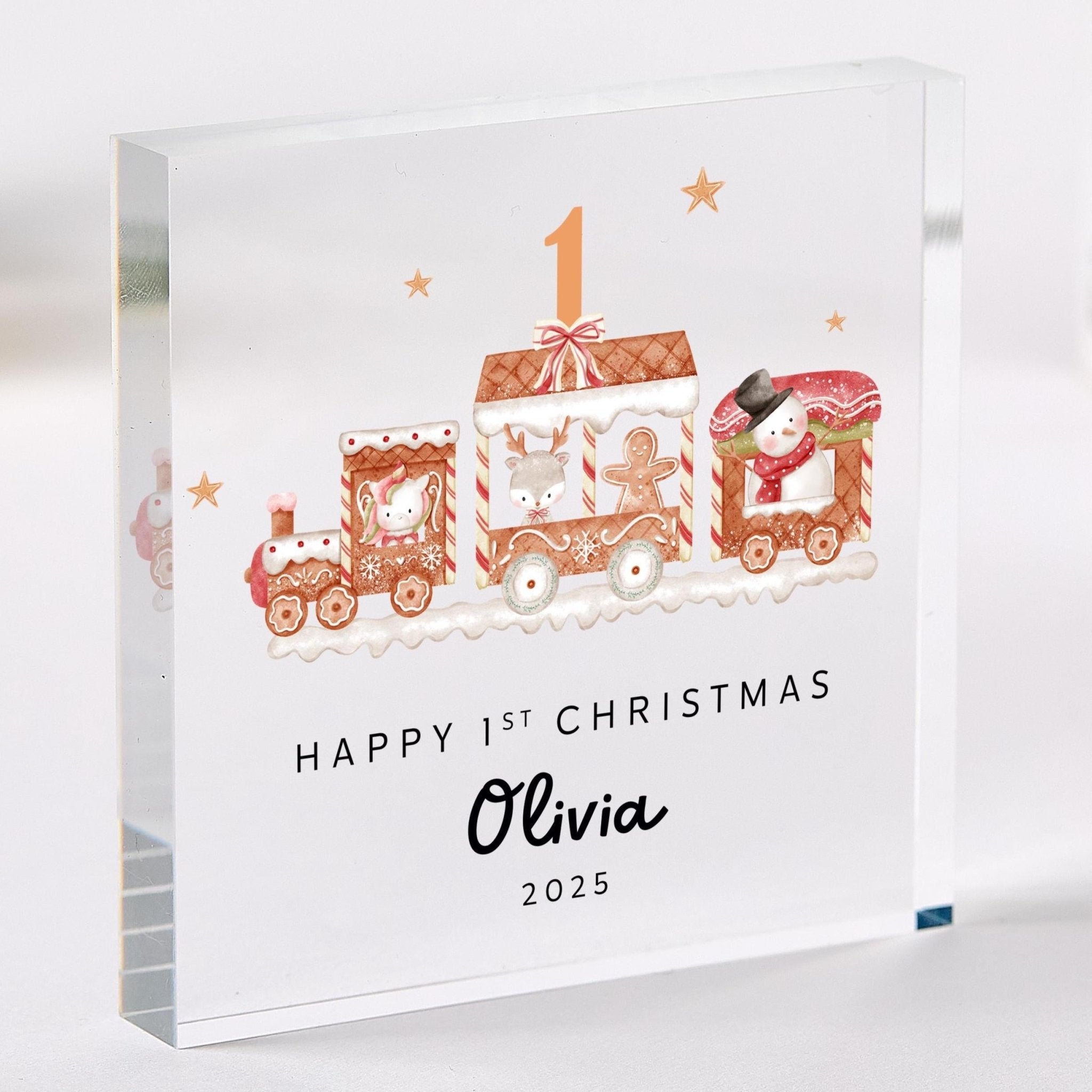 Personalised First Christmas Gift Acrylic Plaque Cute Festive Keepsake Gift for Son Daughter Grandson Granddaughter Niece Nephew