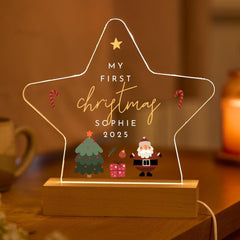 Personalised First Christmas Gift for Boy or Girl – Star Night Light – Custom Baby LED Lamp Keepsake for Child, Nephew, Niece, Son, Daughter