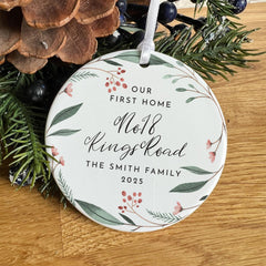Personalised First Christmas in Our New Home Ceramic Ornament Custom Address Tree Decoration Keepsake Gift for Couple Husband Wife