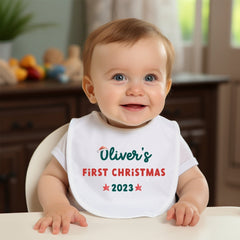 Personalised First Christmas Kids Bib, Matching Bodysuit Option, Baby Girl Baby Boy 1St Xmas 2023 Top