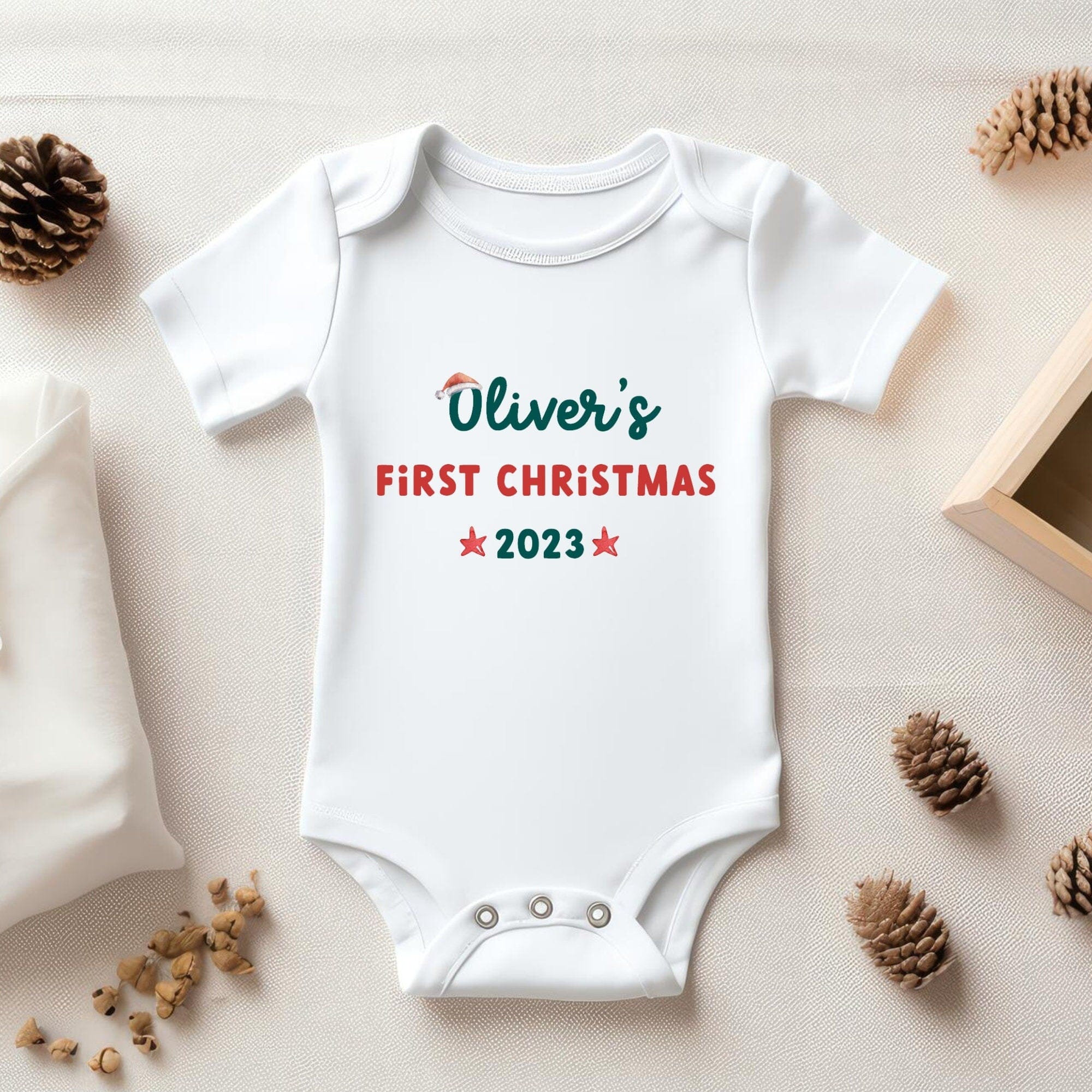 Personalised First Christmas Kids Bib, Matching Bodysuit Option, Baby Girl Baby Boy 1St Xmas 2023 Top