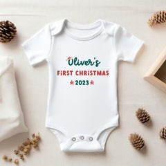 Personalised First Christmas Kids Bodysuit, Matching Bib Option, Baby Girl Baby Boy 1St Xmas 2023 Top