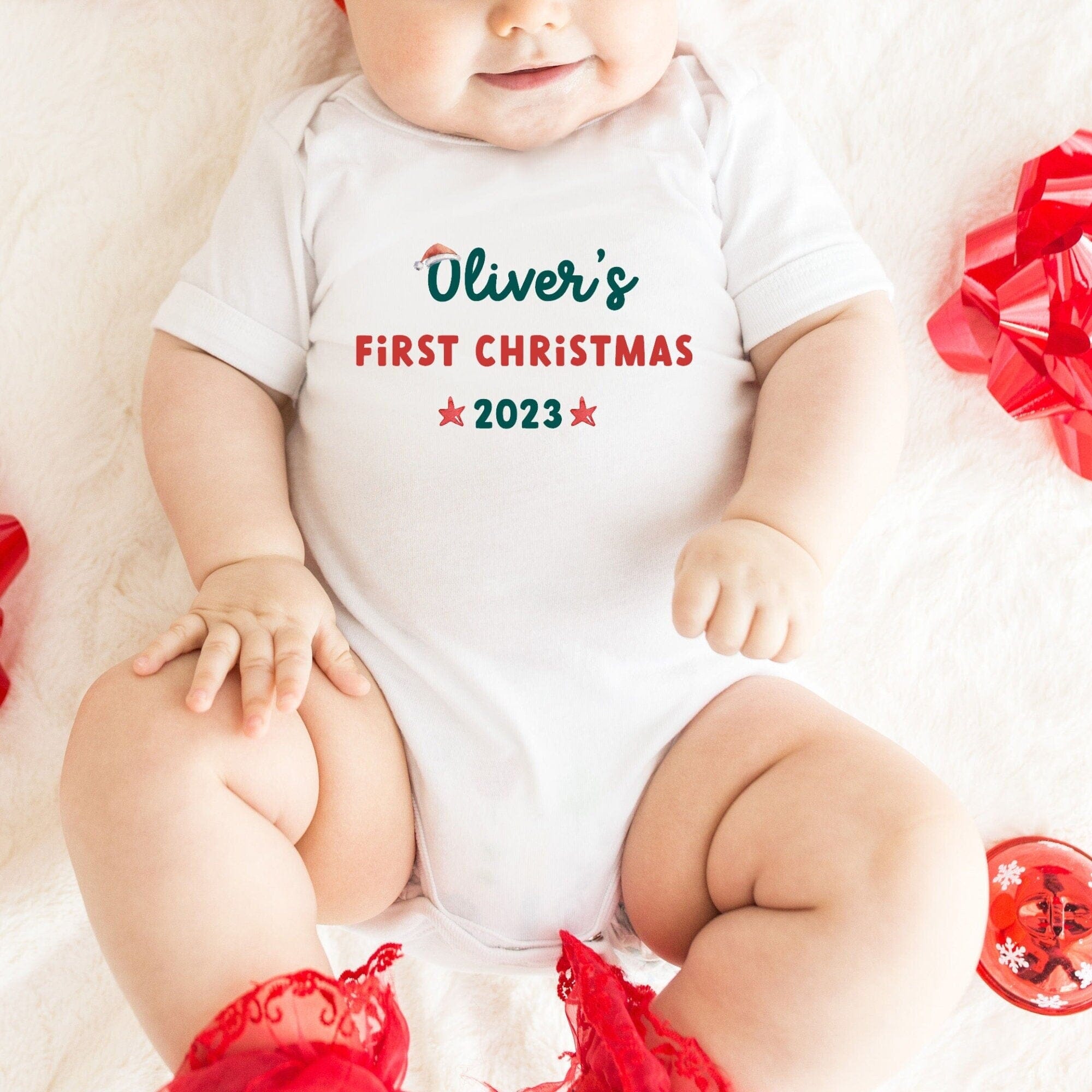 Personalised First Christmas Bodysuit Matching Bib Option 1St Xmas 2023 Top