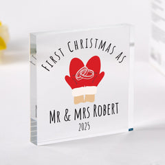 Personalised First Christmas Married Gift Acrylic Plaque Mr & Mrs Custom Name Keepsake Gift for Wife Newlyweds Husband