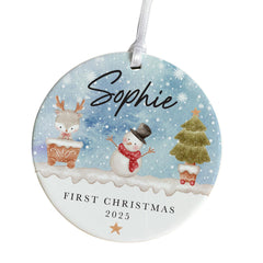 Personalised First Christmas Ornament for Baby Boy Girl Cute Snowman and Reindeer Bauble Keepsake with Name