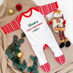 Personalised First Christmas Romper With Name, Santa Xmas Baby Boy Girl Top, My 1St Xmas Baby Grow