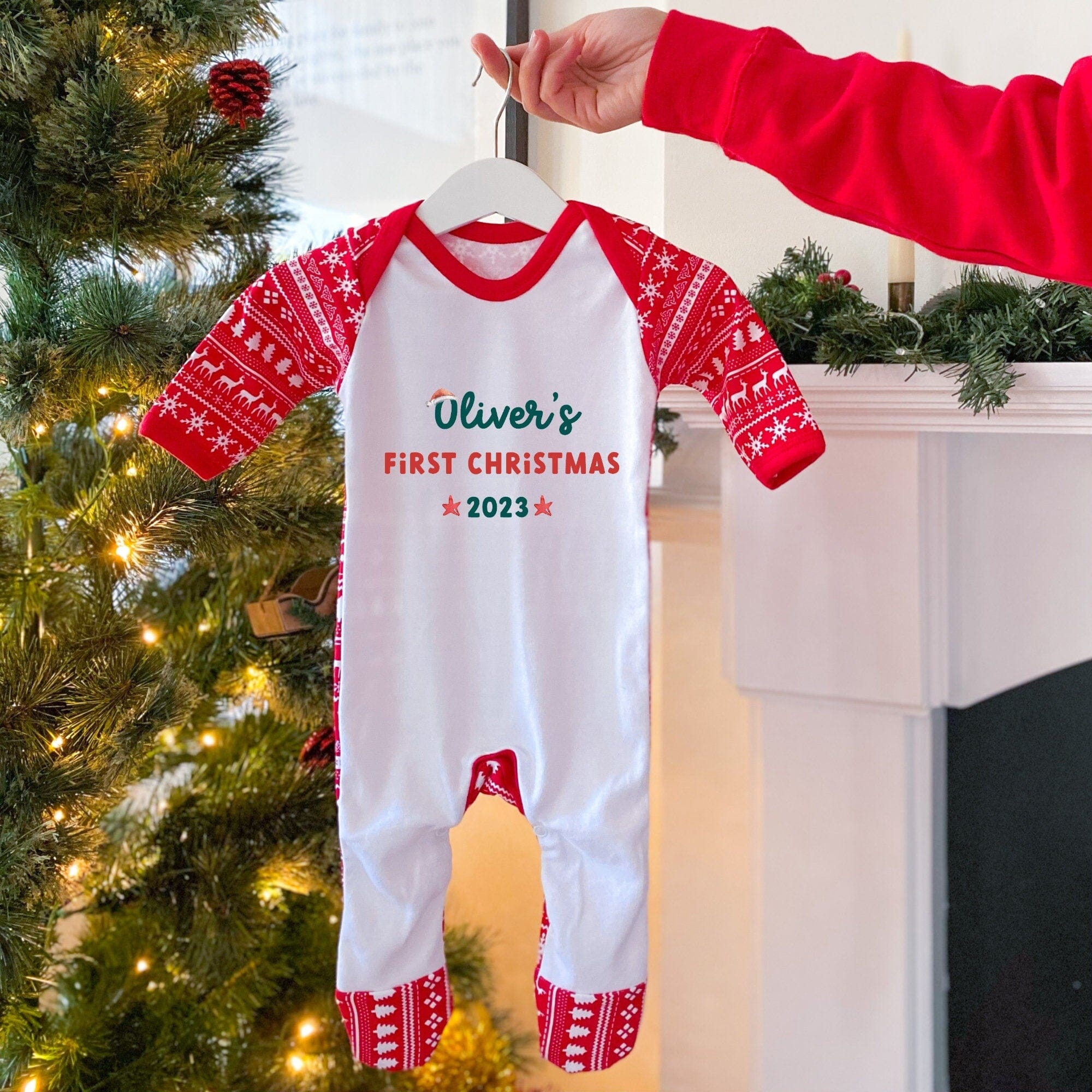 Personalised First Christmas Romper With Name, Santa Xmas Baby Boy Girl Top, My 1St Xmas Baby Grow