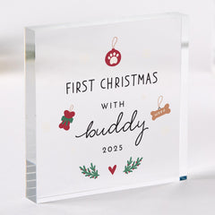 Personalised First Christmas with Pet Acrylic Plaque – Gift for Dog Cat Owner - 1st Xmas Keepsake for Pet Lovers