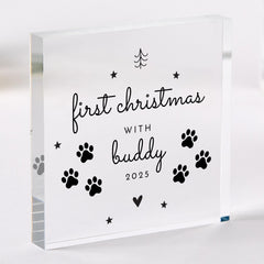 Personalised First Christmas with Pet Acrylic Plaque – Paw Print Design Keepsake for Dog or Cat Owner