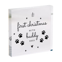 Personalised First Christmas with Pet Acrylic Plaque – Paw Print Design Keepsake for Dog or Cat Owner