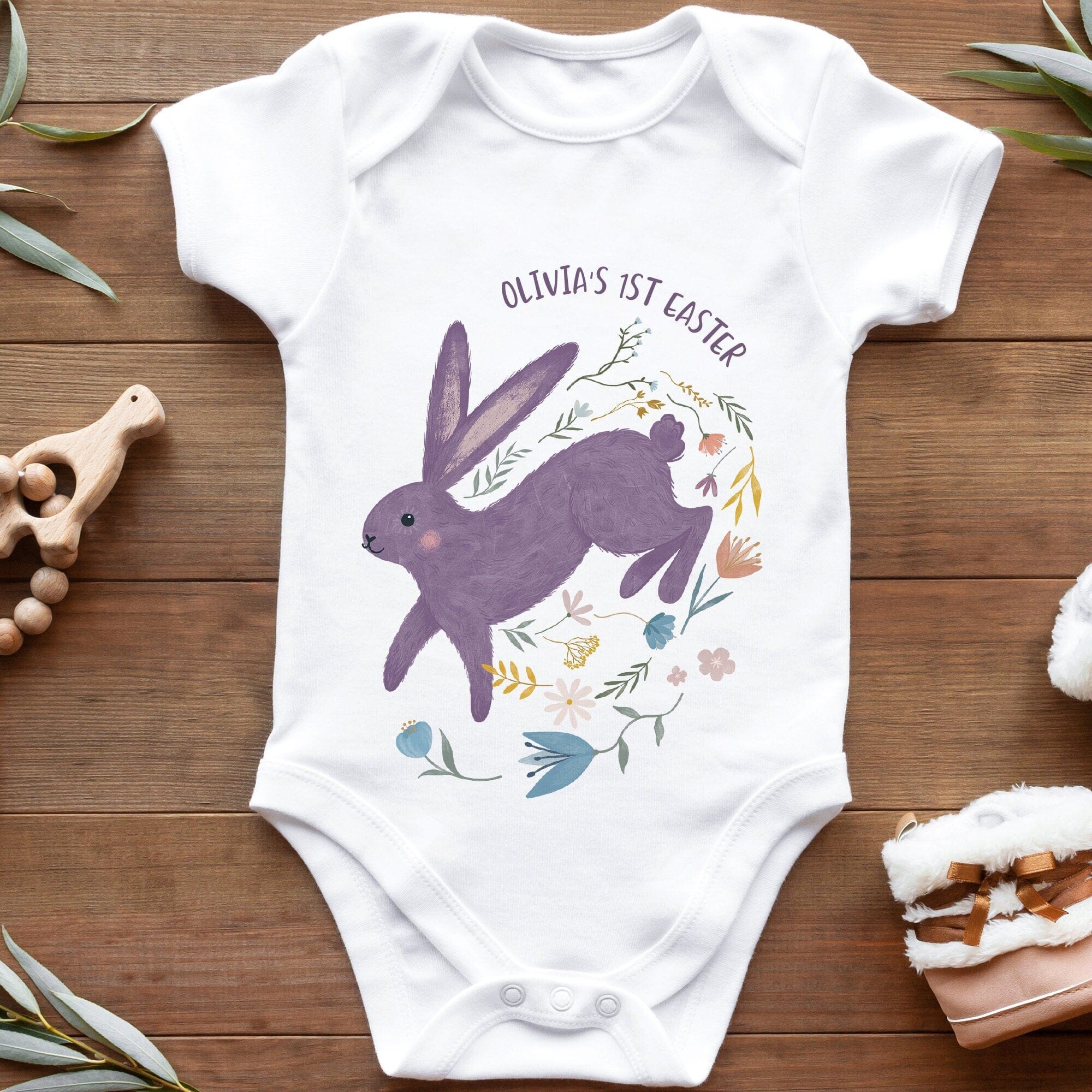 Personalised First Easter Bodysuit Bunny Design Top Or Rabbit Easter 1st Vest Cotton
