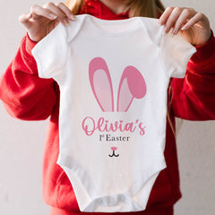 Personalised First Easter Baby Bodysuit Pink Or Blue Bunny Design Top For Boys Girls Rabbit Gift 1st
