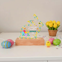 Personalised First Easter Bunny LED Acrylic Plaque Night Light - Gift for Baby Boy or Girl