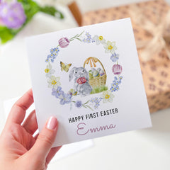 Personalised First Easter Card for Baby Easter Bunny Cute Floral 1st Easter Card Nephew Niece Grandson Granddaughter Stepson Stepdaughter
