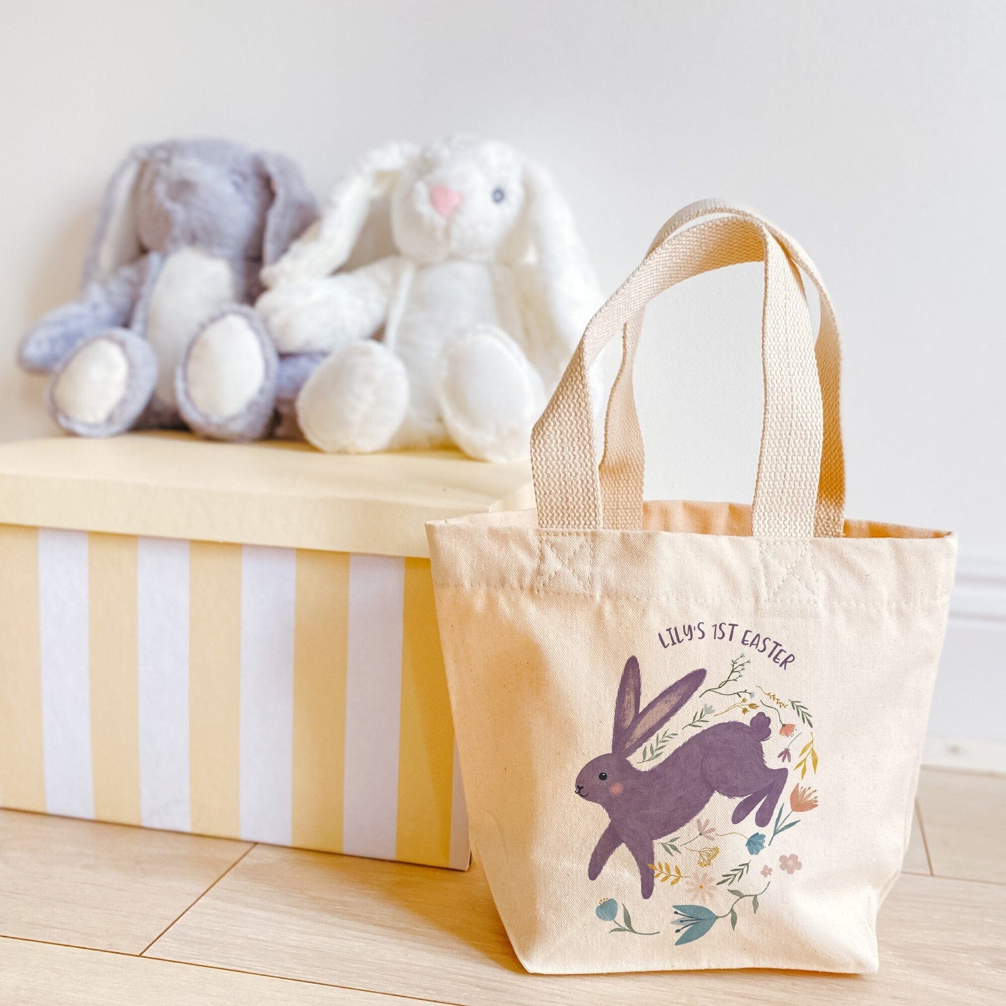 Personalised First Easter Mini Bag With Name Easter Gift Bunny Design Keepsake Egg Hunt Bag