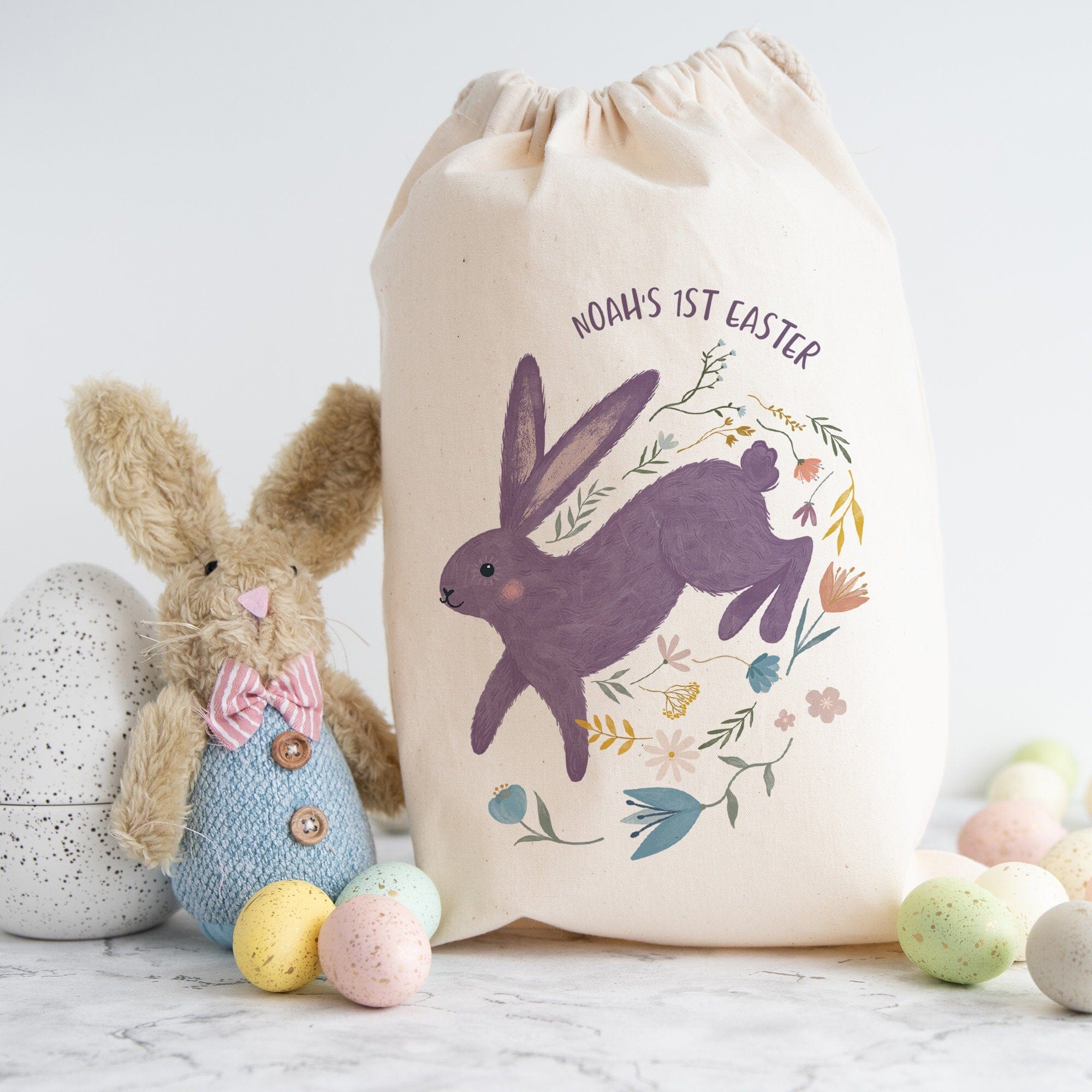 Personalised First Easter Stuff Bag With Name Easter Gift Bunny Rabbit Design Egg Hunt Bags Girls Boys Treat Bag
