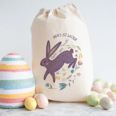 Personalised First Easter Stuff Bag With Name Easter Gift Bunny Rabbit Design Egg Hunt Bags Girls Boys Treat Bag
