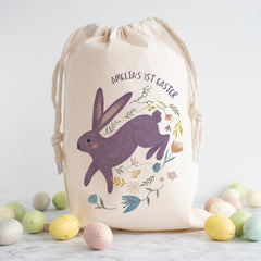 Personalised First Easter Stuff Bag With Name Easter Gift Bunny Rabbit Design Egg Hunt Bags Girls Boys Treat Bag
