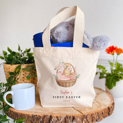 Personalised First Easter Tote Bag Gift – Bunny Egg Hunt Bag with Custom Name