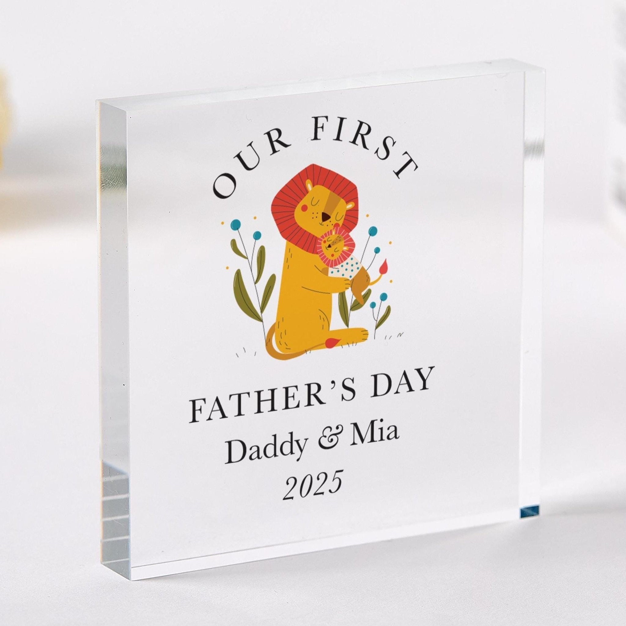 Personalised First Father's Day Acrylic Cute Animal Design with Name and Year Daddy & Baby Gift for New Dad 2025 1st Fathers Day Keepsake