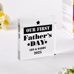 Personalised First Father's Day Acrylic Plaque with Names and Year Our 1st Fathers Day Keepsake Gift for Daddy from Baby or the bump