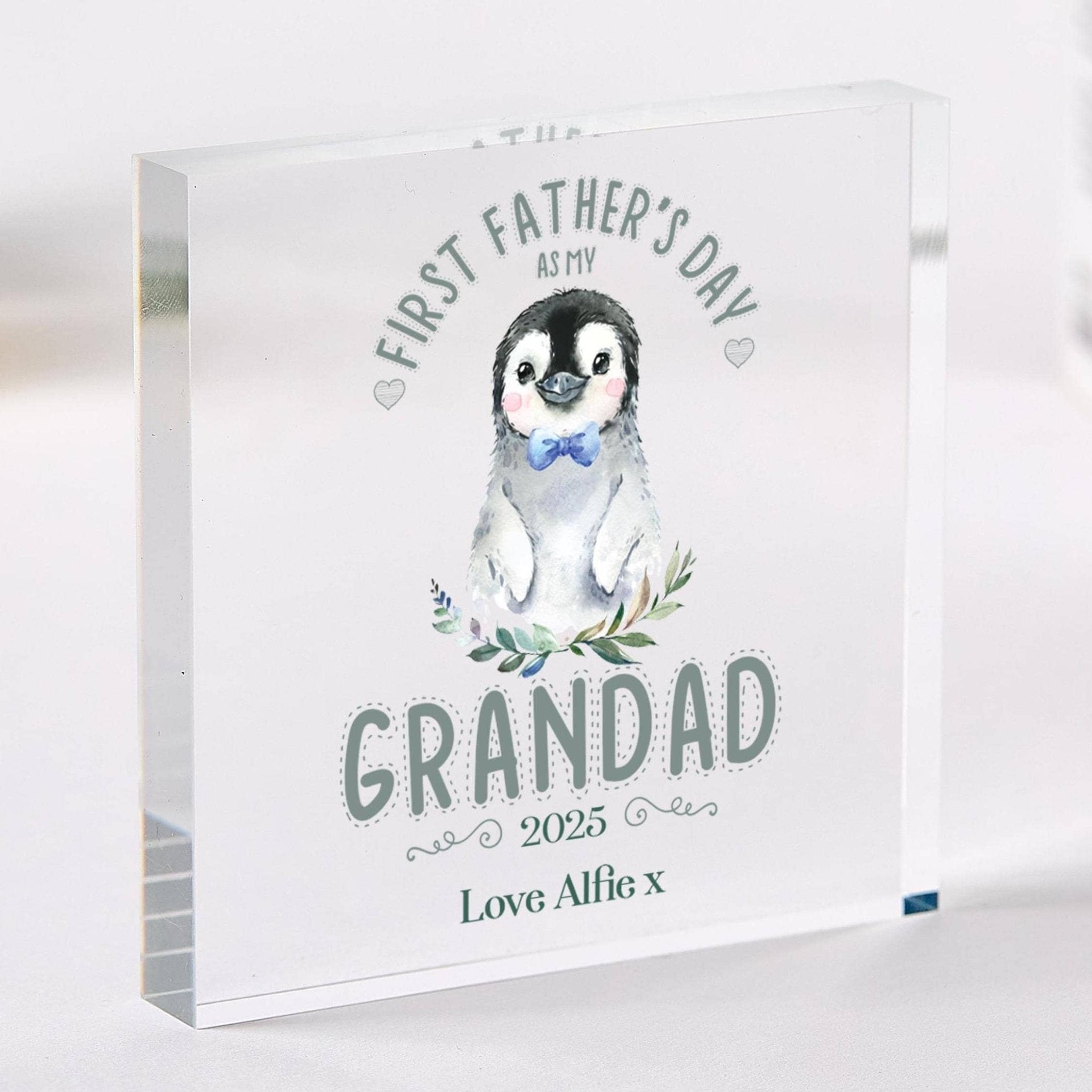 Personalised First Fathers Day as my Grandad Acrylic Plaque Cute Penguin Keepsake Grandchild grandfather grandpa 1st Fathers