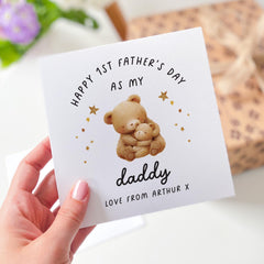 Personalised First Father’s Day Card for Daddy Custom Name Cute Bear Design Keepsake Card from Son Daughter Our 1st Fathers Day Gift Card