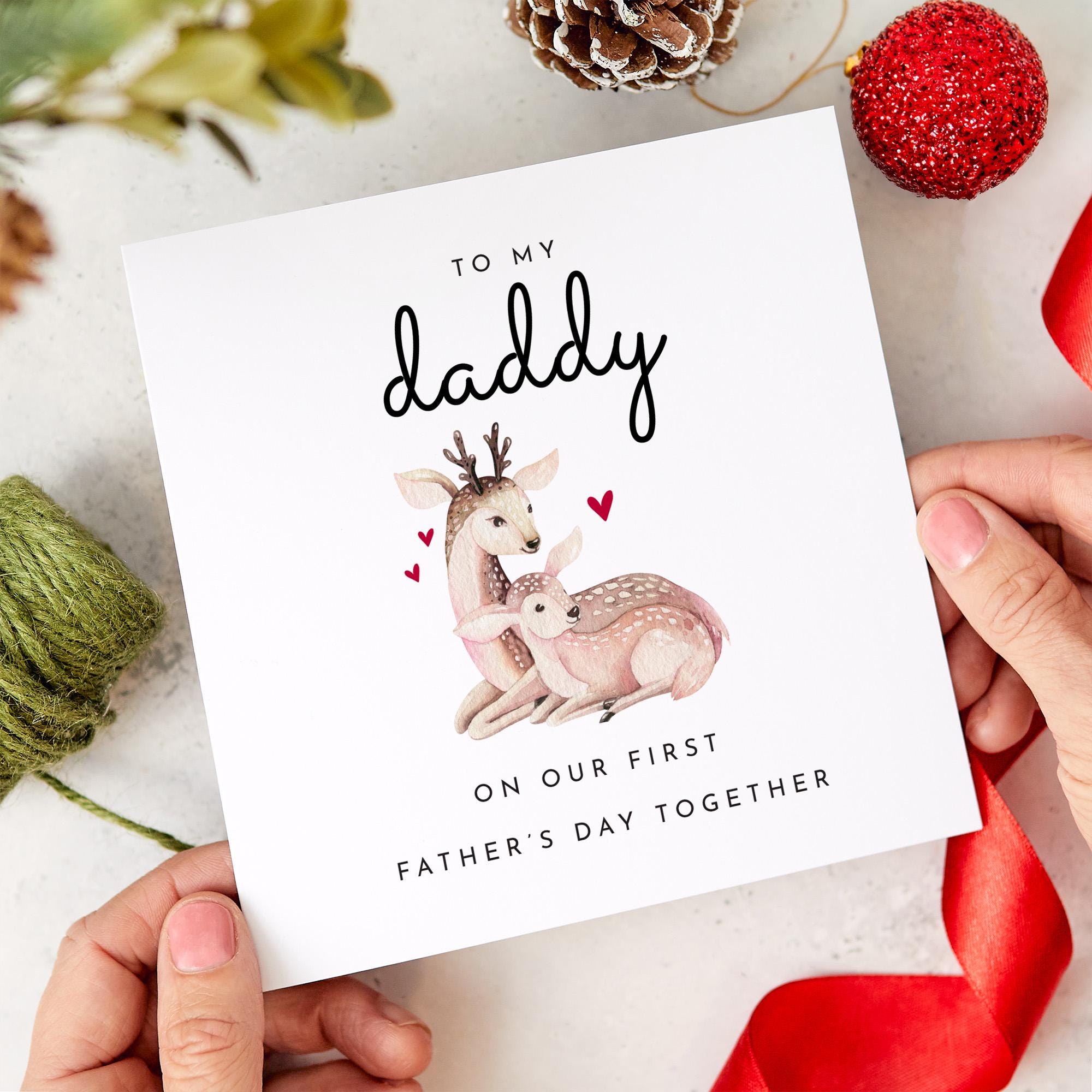 Personalised First Father’s Day Card for Daddy Cute Deer Design Custom Name Keepsake Card from Baby Son or Daughter