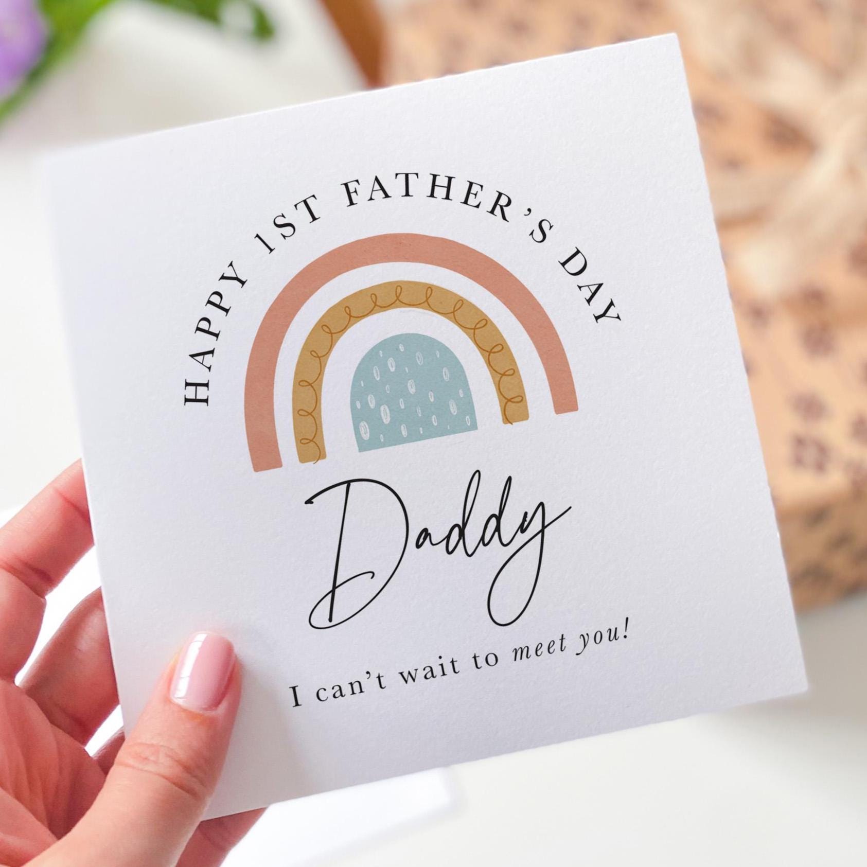 Personalised First Father’s Day Card for Daddy Daddy to Be Custom Name Rainbow Design Keepsake Card from Baby Bump
