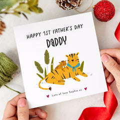 Personalised First Father’s Day Card for Daddy with Name Cute Tiger Keepsake Card from Baby Daughter Son New Dad Gift Card Daddy and Mini