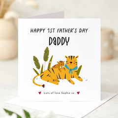 Personalised First Father’s Day Card for Daddy with Name Cute Tiger Keepsake Card from Baby Daughter Son New Dad Gift Card Daddy and Mini