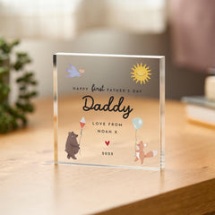 Personalised First Father's Day Gift for Dad Acrylic Plaque Cute Keepsake for 1st Fathers Day Daddy From Baby with Name & Year Dada Bear