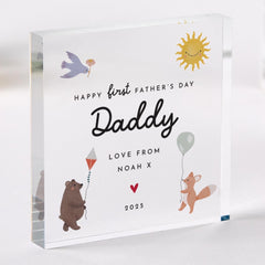 Personalised First Father's Day Gift for Dad Acrylic Plaque Cute Keepsake for 1st Fathers Day Daddy From Baby with Name & Year Dada Bear