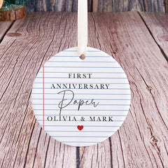 Personalised First Paper Anniversary Ceramic Ornament Custom Couple Gift Keepsake Decoration for Husband Wife or Newlyweds