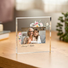 Personalised Floral Acrylic Photo Block Gift for Nanny Birthday Mother's Day or Christmas Keepsake