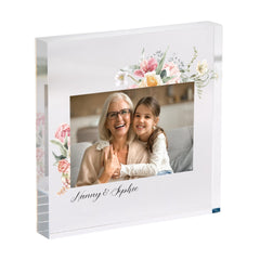 Personalised Floral Acrylic Photo Block Gift for Nanny Birthday Mother's Day or Christmas Keepsake