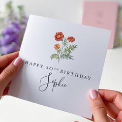 Personalised Floral Birthday Card for Her – Custom Name and Age – Elegant Milestone Card for Mum Sister Daughter Friend – Keepsake Gift Card
