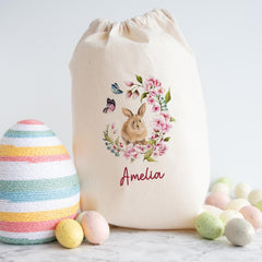 Personalised Floral Bunny Sack – Easter Gift Bag for Daughter Niece or Granddaughter