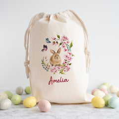 Personalised Floral Bunny Sack – Easter Gift Bag for Daughter Niece or Granddaughter