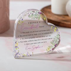 Personalised Floral Heart Acrylic Plaque - Things I Love About You