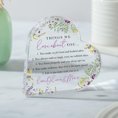 Personalised Floral Heart Acrylic Plaque - Things I Love About You
