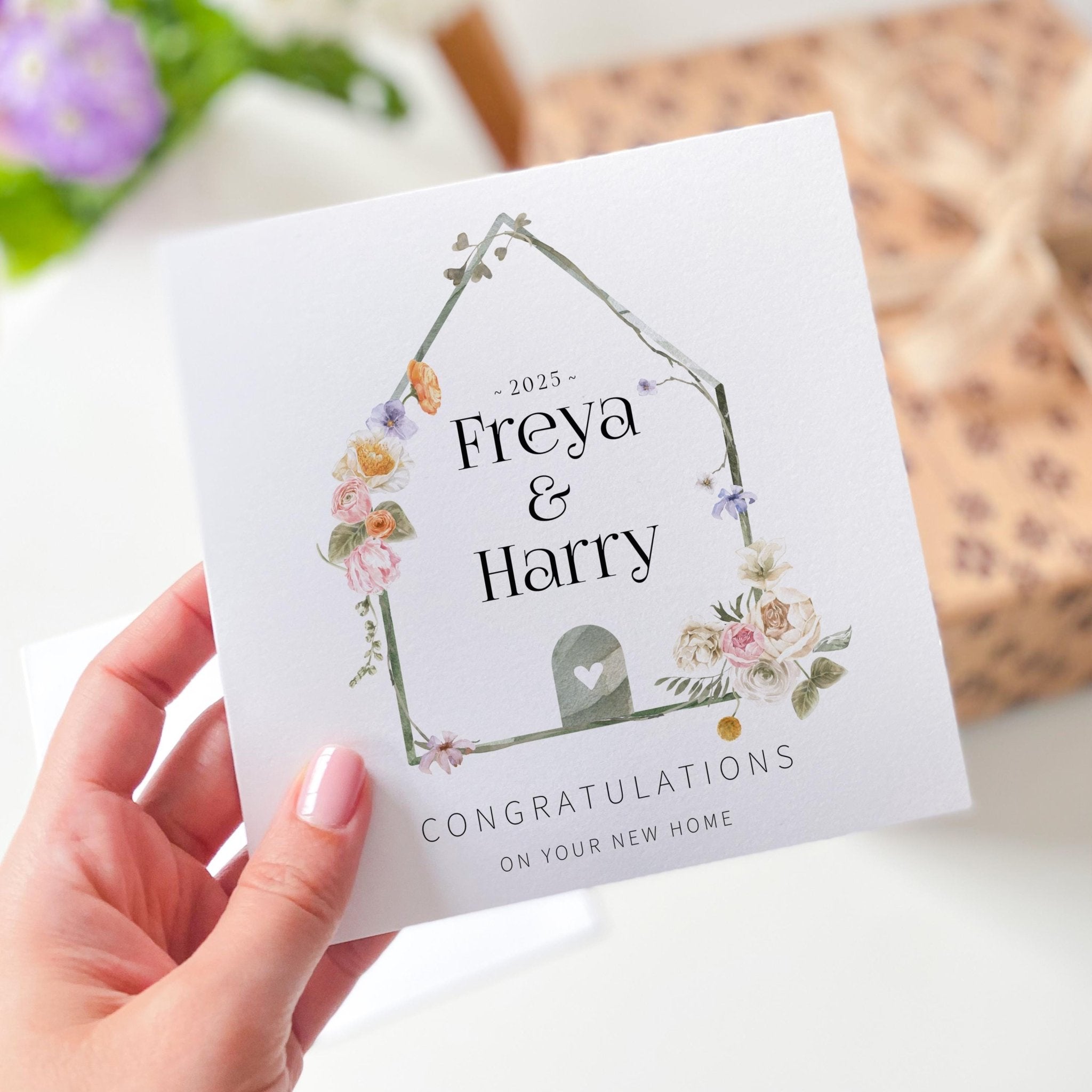 Personalised Floral New Home Card with Names Housewarming ...