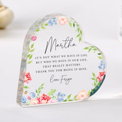 Personalised Gift for Her – Custom Acrylic Heart Plaque Keepsake with Name – Birthday, Christmas or Thank You Present for Friend Colleague