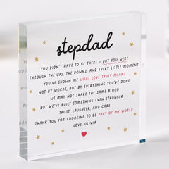Personalised Gift for Stepdad Acrylic Plaque Thoughtful Father's Day Gift from Stepkids Keepsake for Bonus Dads Birthday Christmas Present